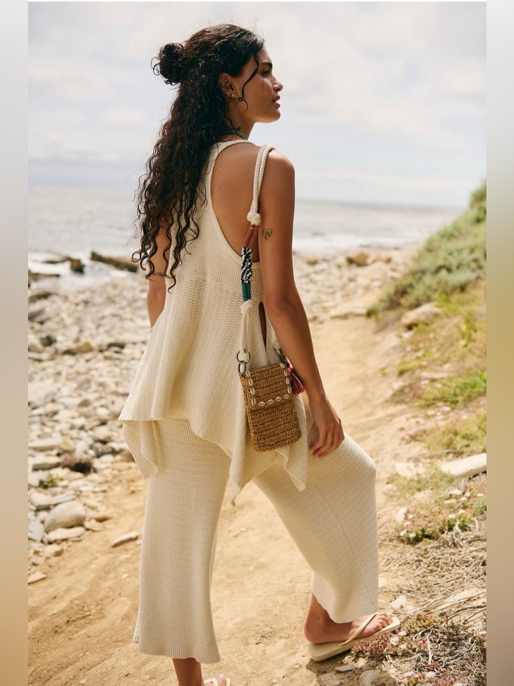 Women’s Cream Knit V-Neck Jumpsuit Set - Picture 2 of 3